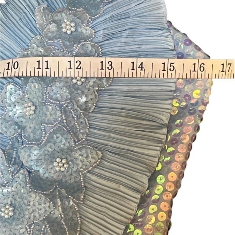 Alyce Designs 70s Vintage Sequin‎ Blue Gown Sweetheart Neckline Tulle Lined - Picture 10 of 12